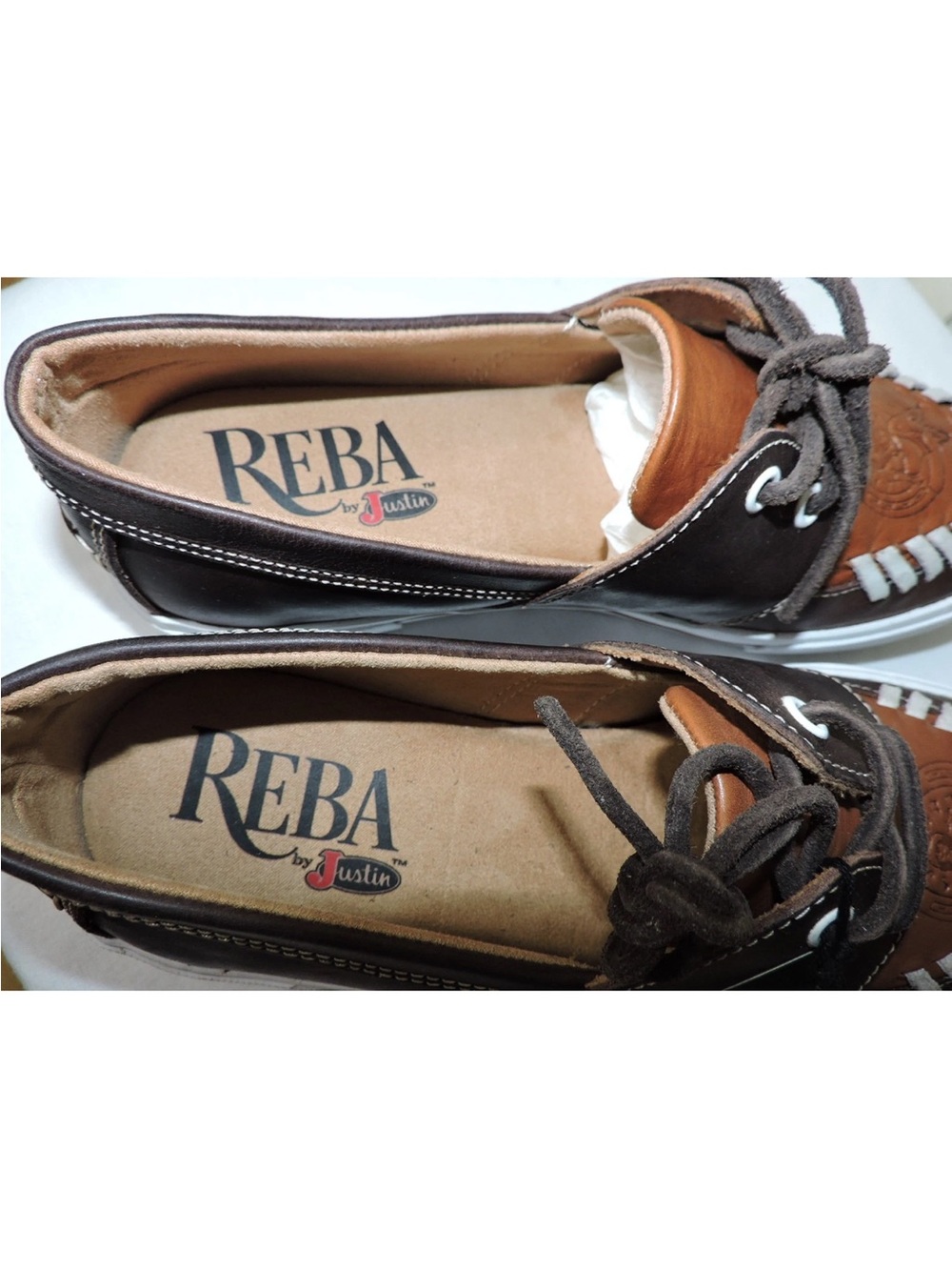 Reba by Justin Two Tone Brown Leather Shoes with Buckstitch Detail - Picture 5 of 6